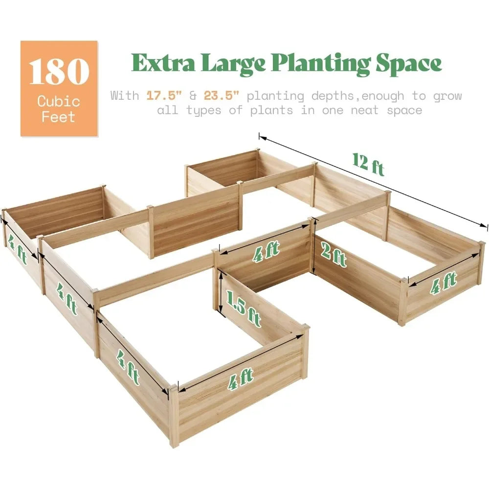 Wooden Raised Garden Bed H Shaped Planter Double Layer