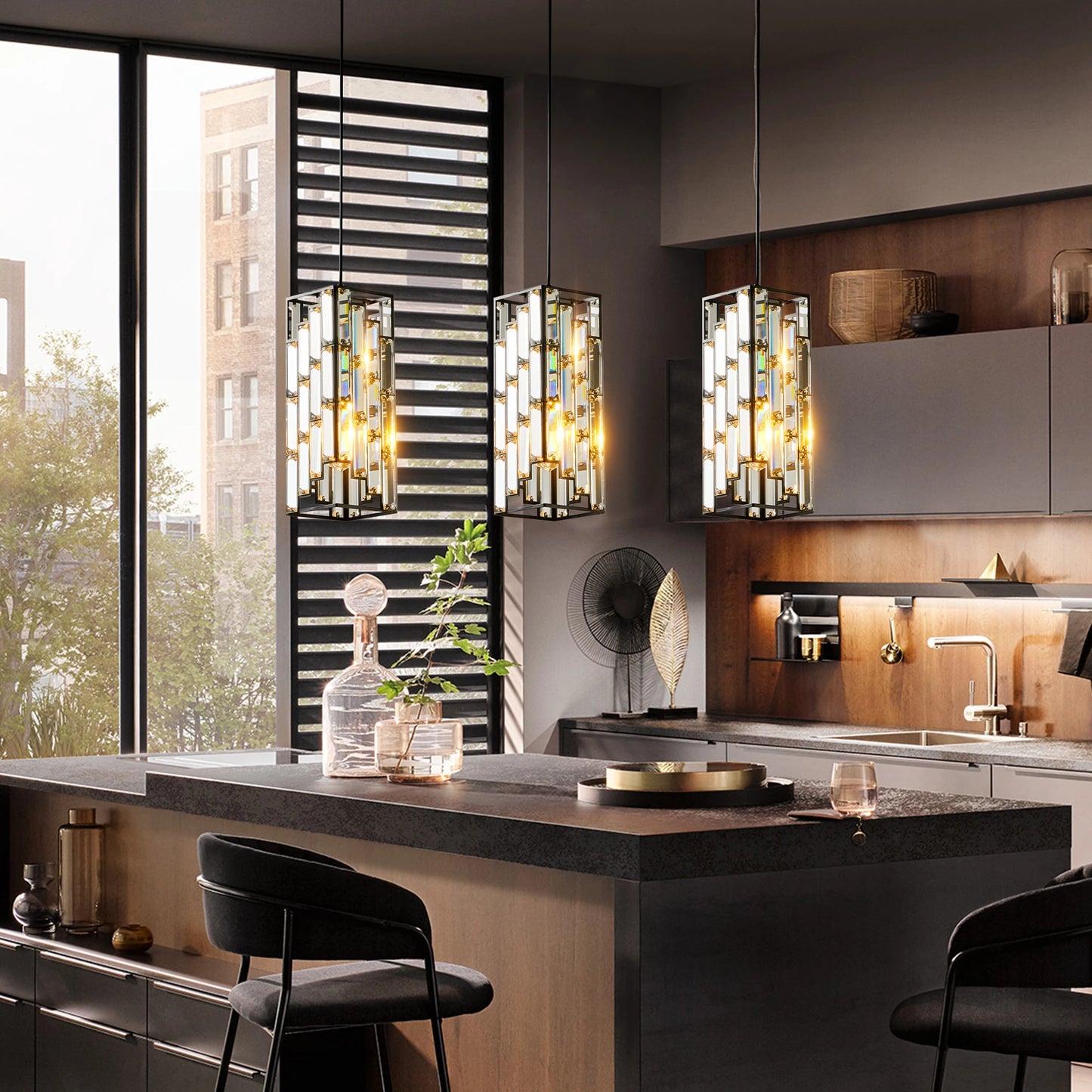 ARLGSITEC Modern Crystal Pendant Light Three Pack Set