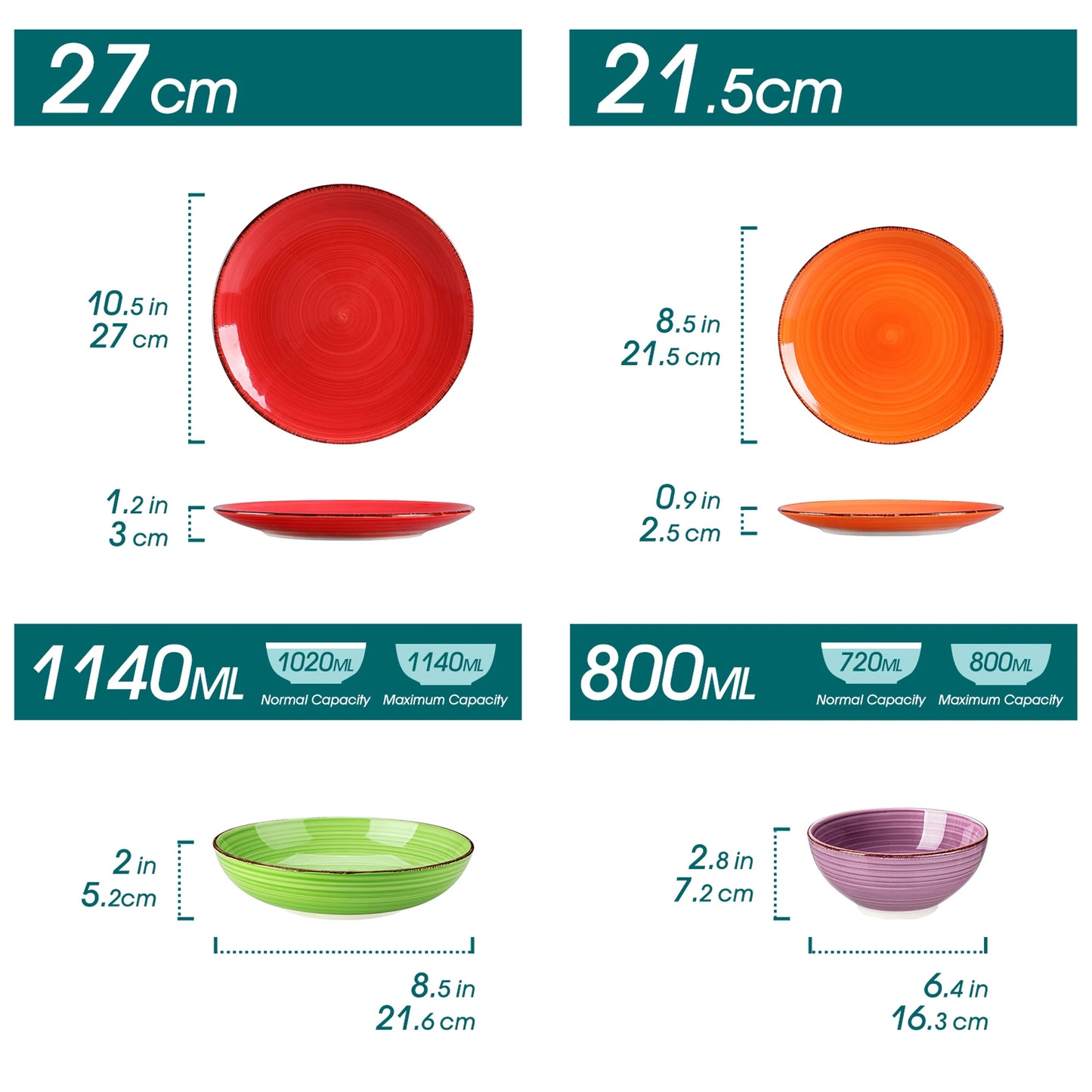 vancasso 12/24/48PCS Multicolor Ceramic Dinnerware Set Handpainted Spirals Pattern Dinner Plates/Dessert/Bowl/Soup Plates