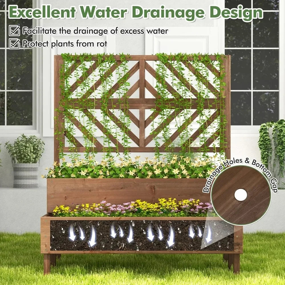 JIAOYING Raised Garden Bed With Trellis 2 Tier Planter Box