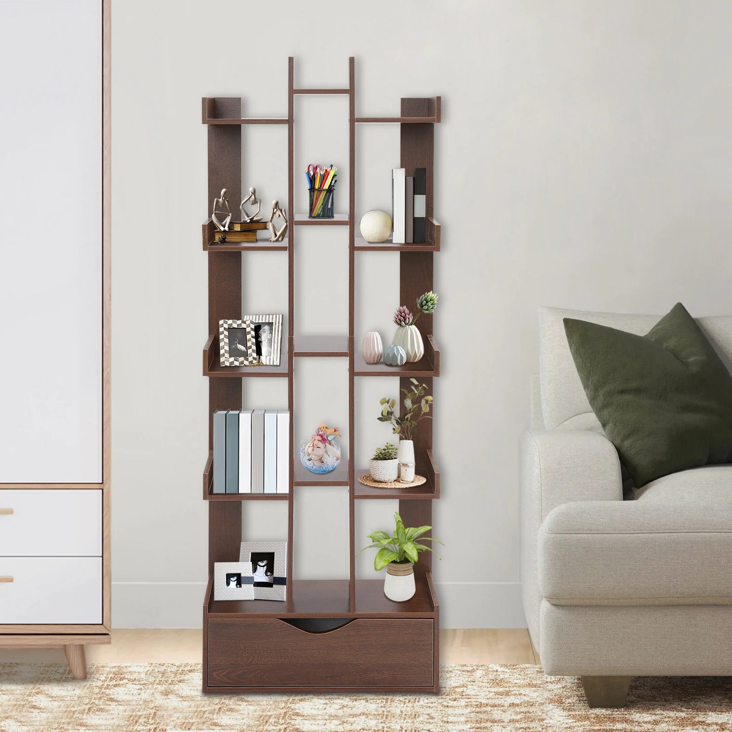 Bymaocar 15-Compartment Bookcase With Cabinet For Office