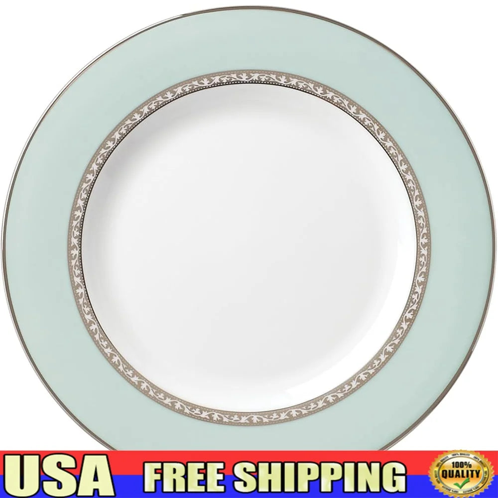 Polished Platinum Accented White Salad Plate 8 Inch Dishwasher Safe Fine China Bone China Elegant Dining