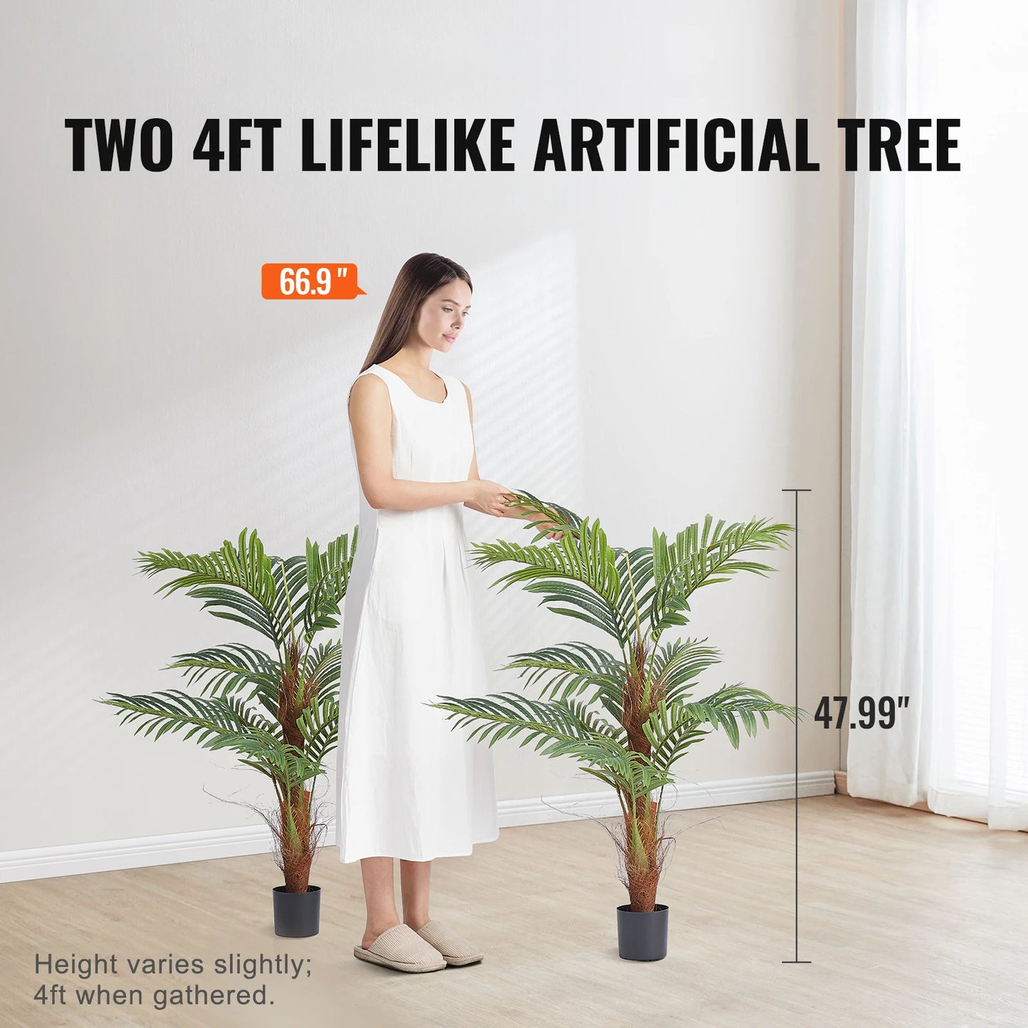 SucceBuy Artificial Palm Tree 4/5/6 FT Faux Plant Secure PE Material & Anti-Tip Tilt Protection Low-Maintenance Plant for Home