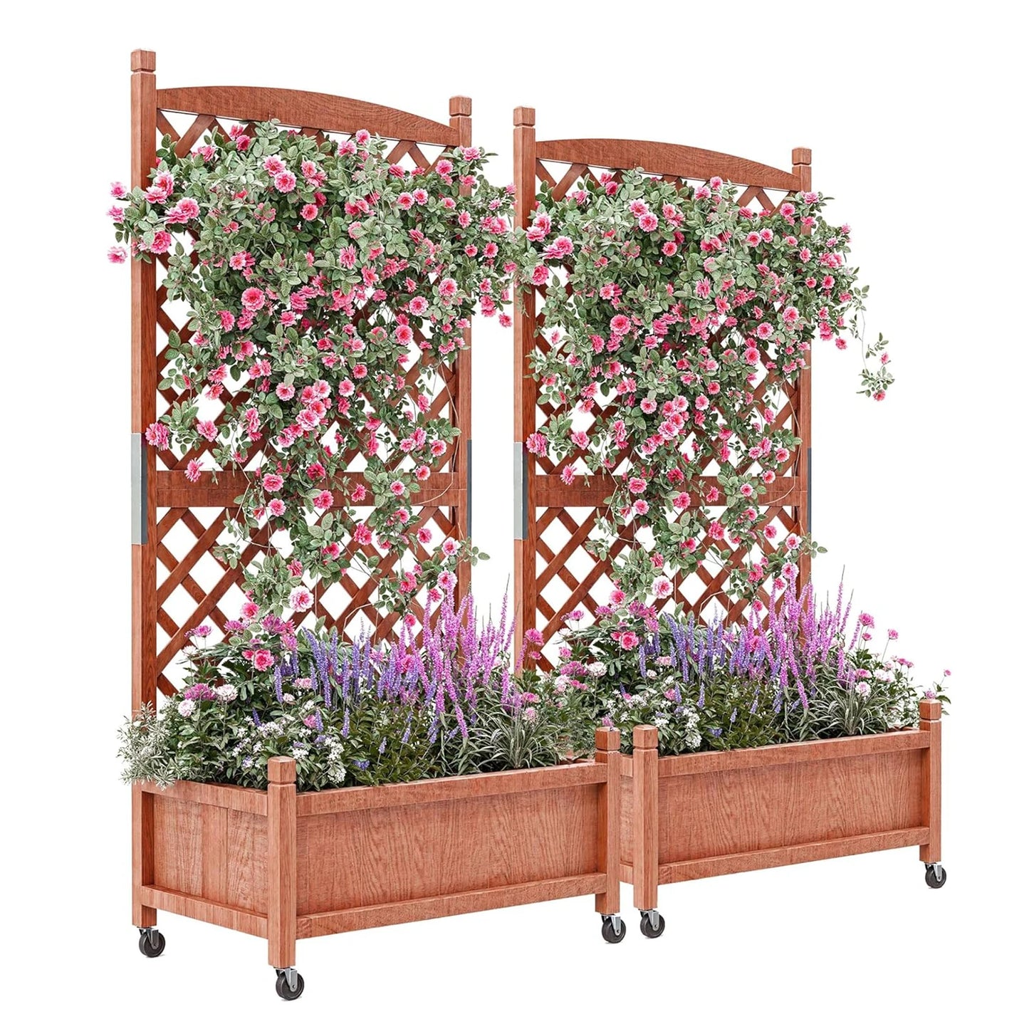 HiMISS Wood Raised Garden Bed With Trellis And Wheels