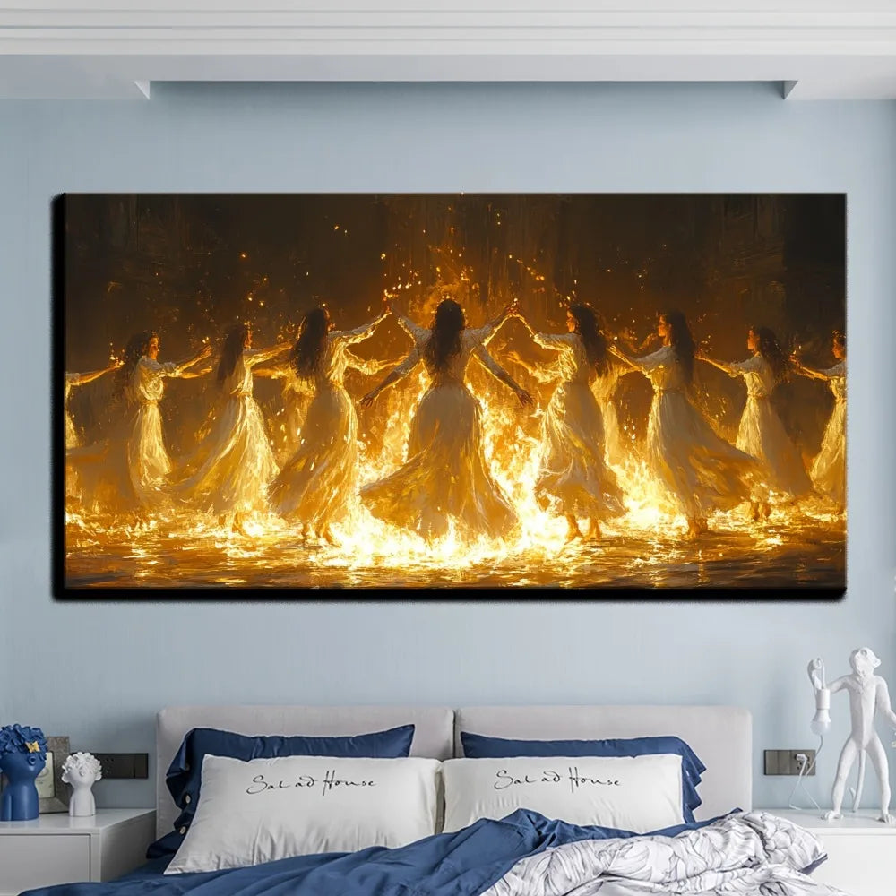 Hign Concerned Gothic Fire Dance Canvas Art Fairies Witches