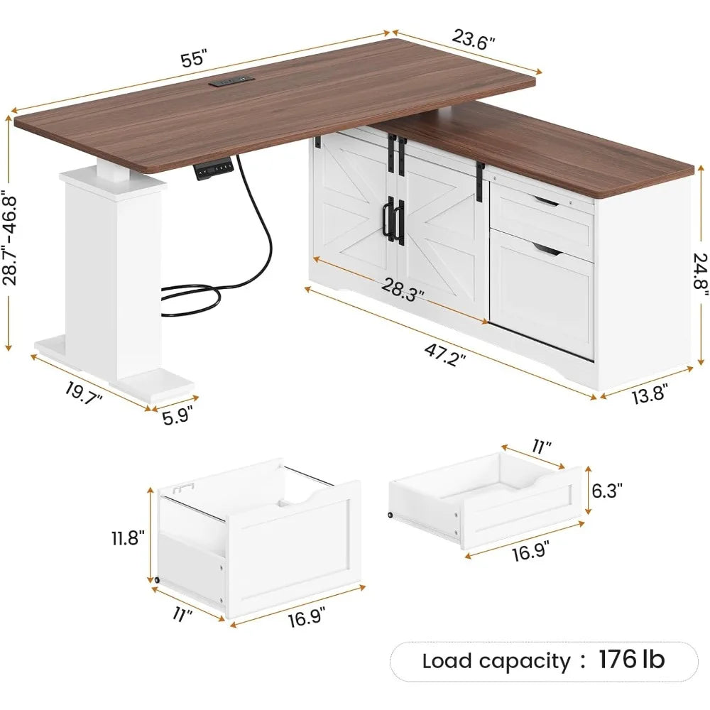 Farmhouse L Shaped Standing Desk, 55 inch Height Adjustable Corner Desk