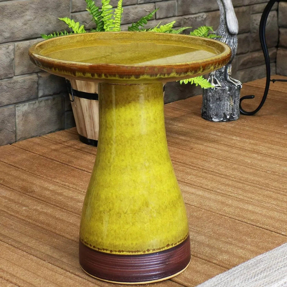 Sunnydaze Ceramic Outdoor Bird Bath Hand Painted UV Frost