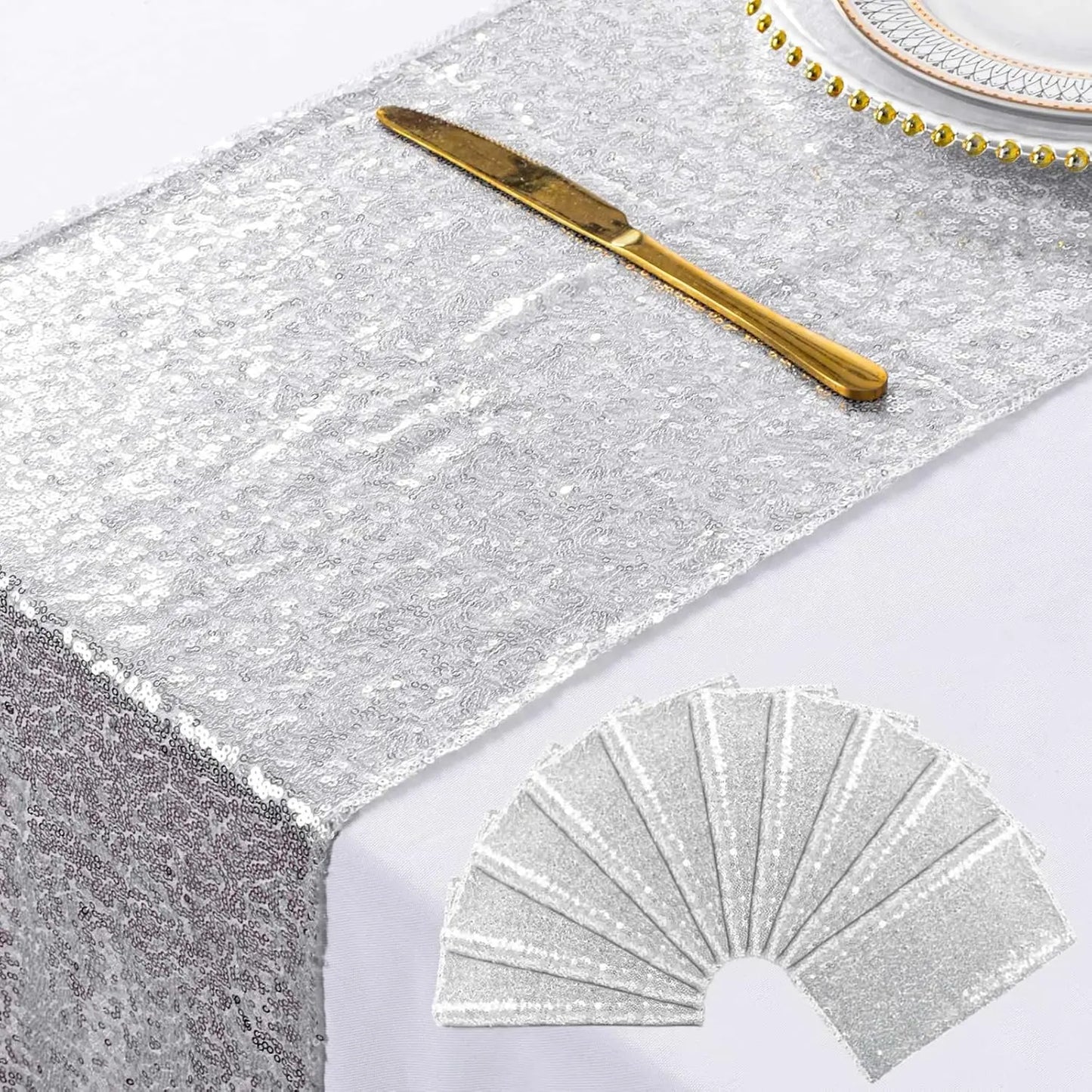 Warm Welcome Decor Sequin Table Runner Metallic Sparkle