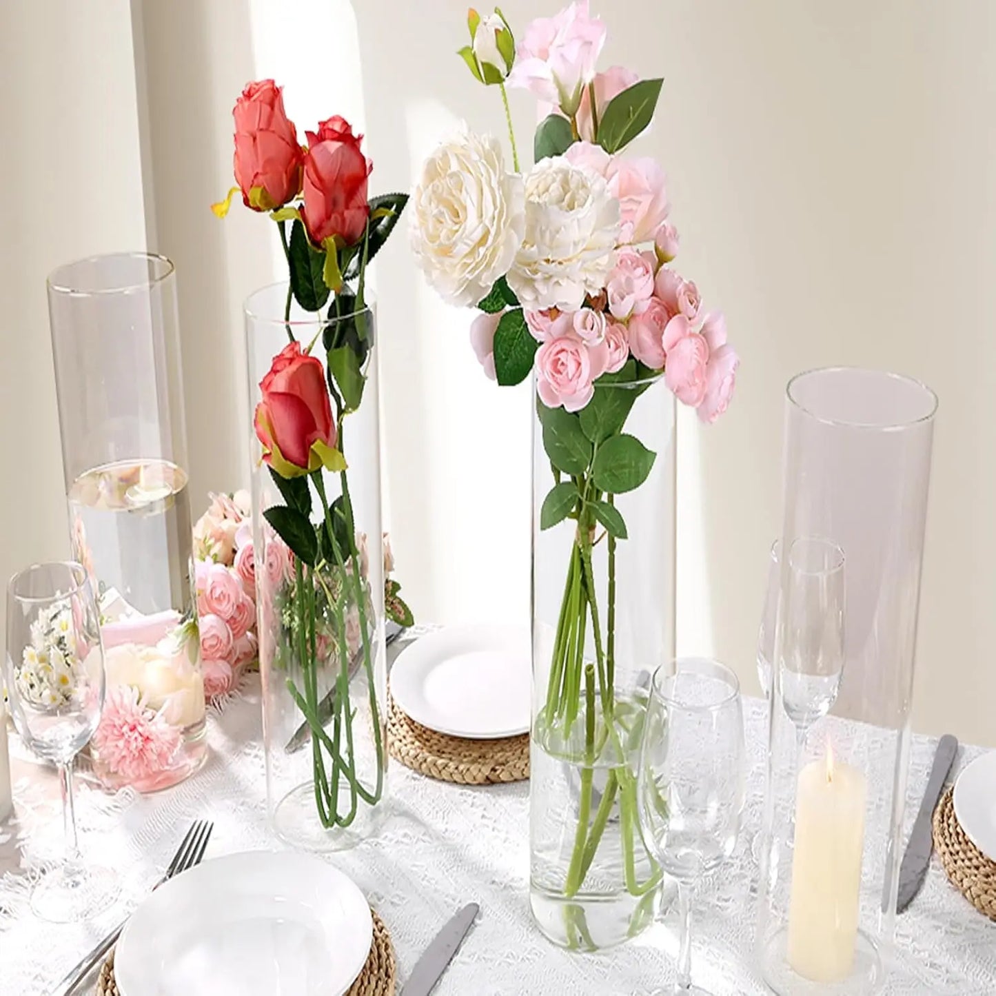 Warm Welcome Decor Glass Cylinder Vases For Centerpieces