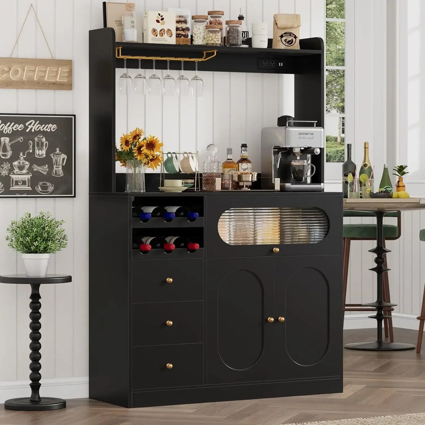Charge Unit Kitchen Pantry Cabinet With Hutch And Wine Racks