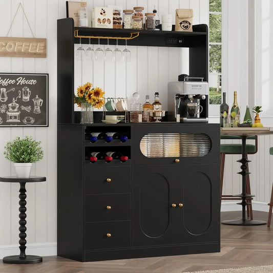 Charge Unit Kitchen Pantry Cabinet With Hutch And Wine Racks
