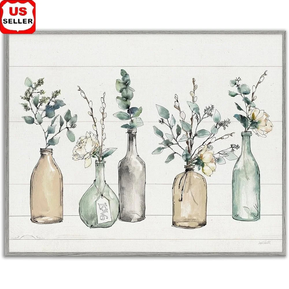 DUTRIEUX Wood Textured Wall Art Bottles And Plants Framed