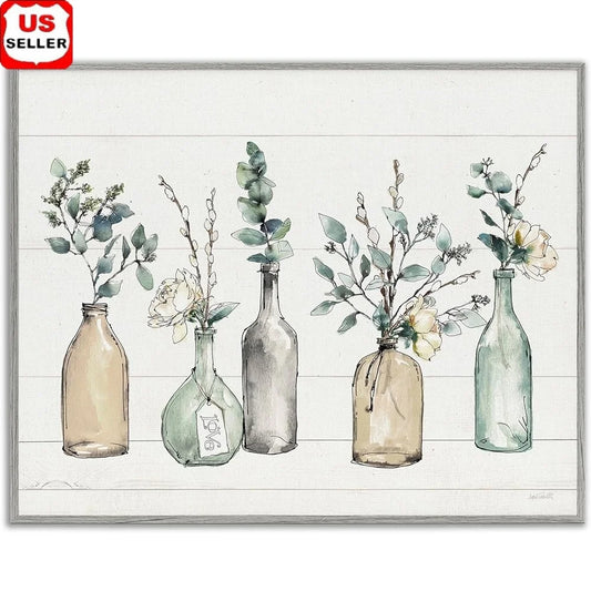DUTRIEUX Wood Textured Wall Art Bottles And Plants Framed