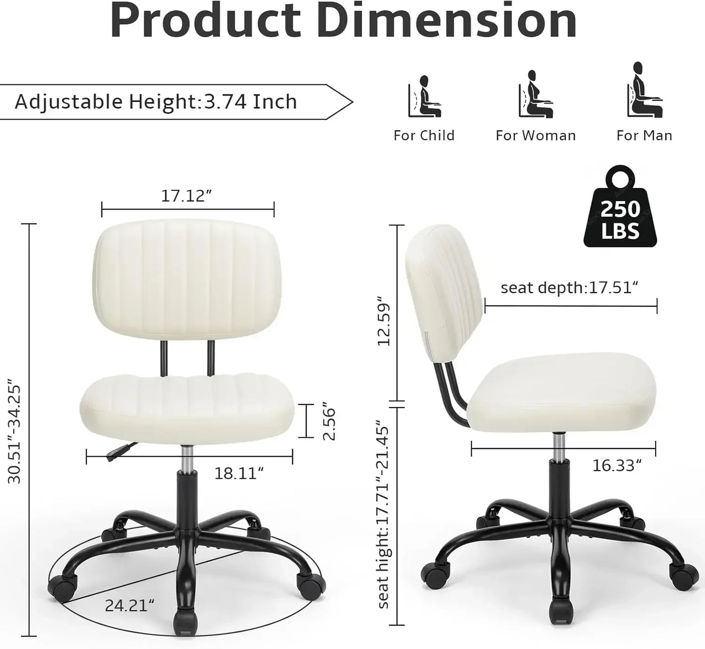 XMSJ Armless Office Chair With Adjustable Lumbar Support