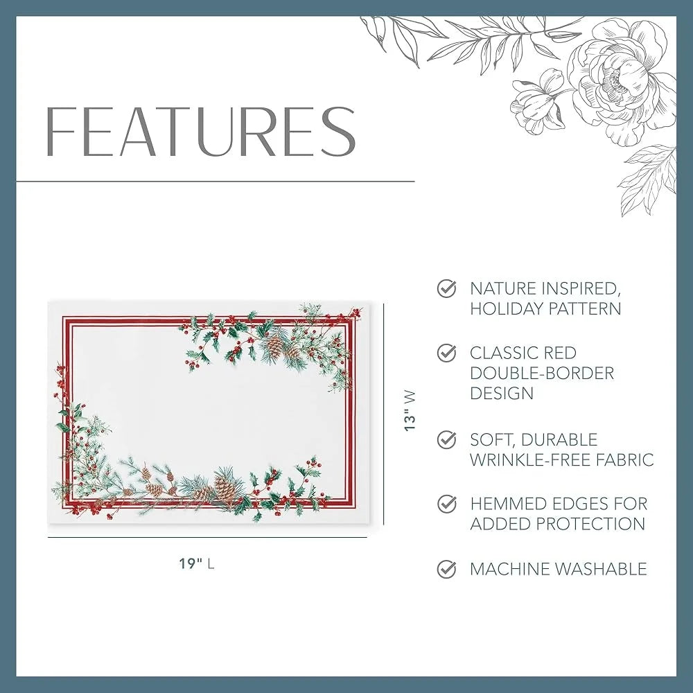Warm Welcome Decor Winter Holiday Berry Placemats Set Of 4