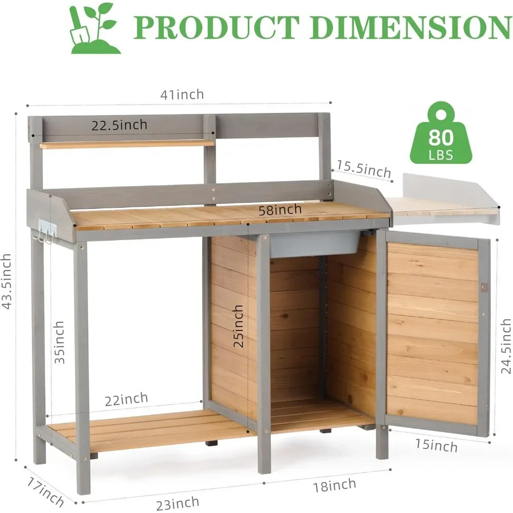 Guangbai Wooden Potting Bench With Sink And Storage