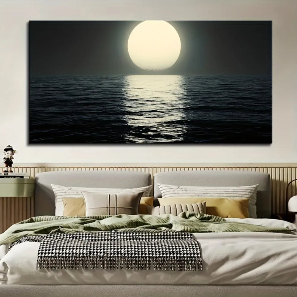 Hign Concerned Elegant Moon Ocean Landscape Wall Art Print