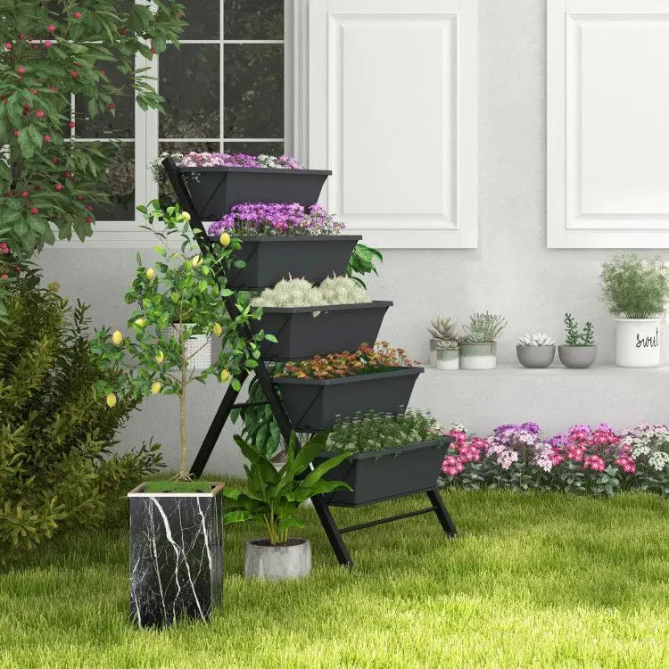 5-Tier Vertical Raised Garden Bed with Wheels and Boxes