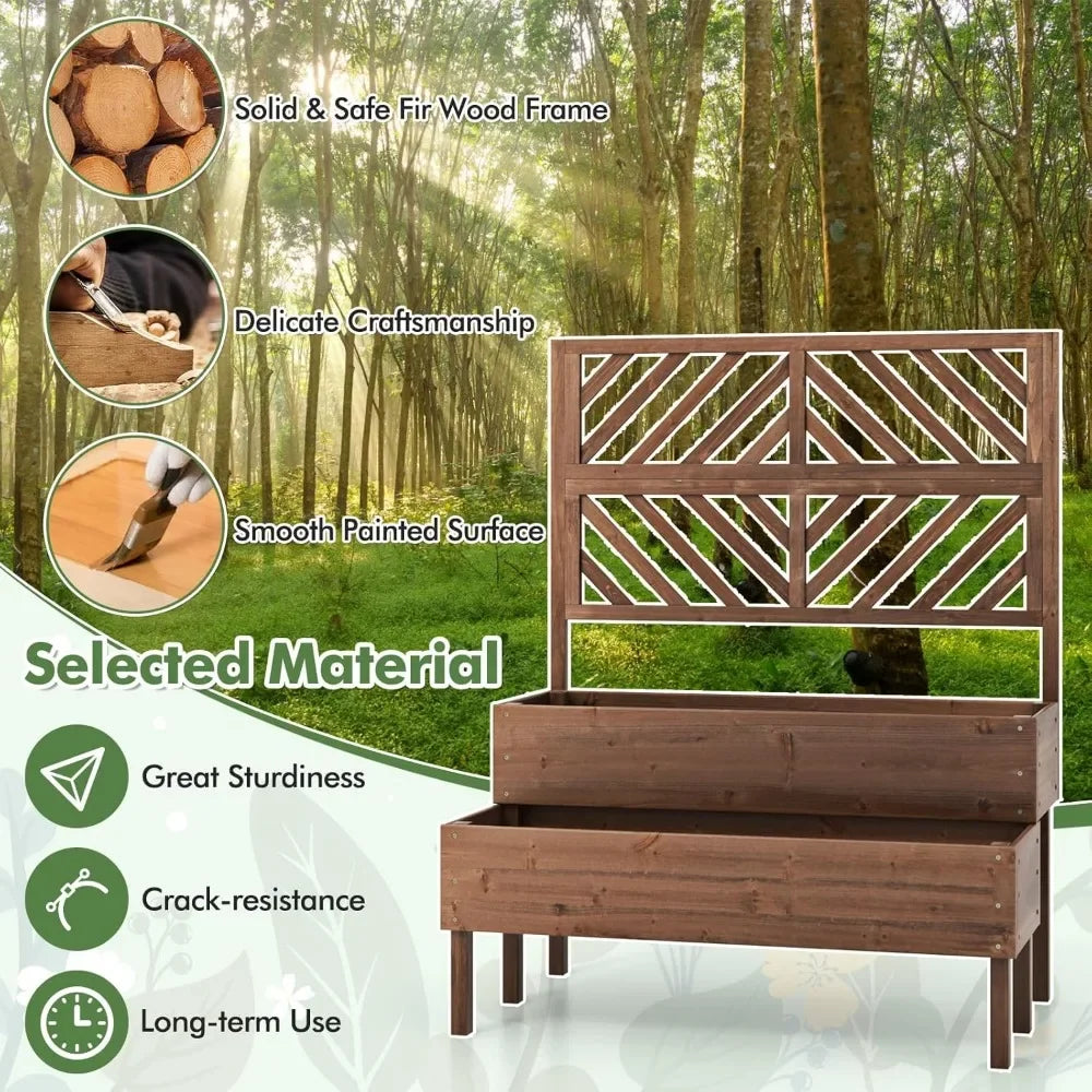 JIAOYING Raised Garden Bed With Trellis 2 Tier Planter Box