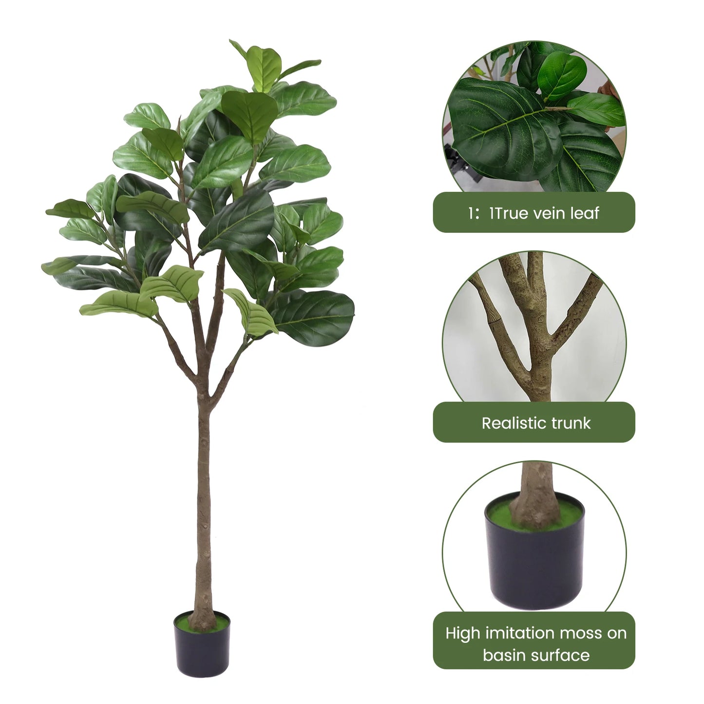 HiMIS Artificial Fiddle Leaf Fig Tree in Pot for Living