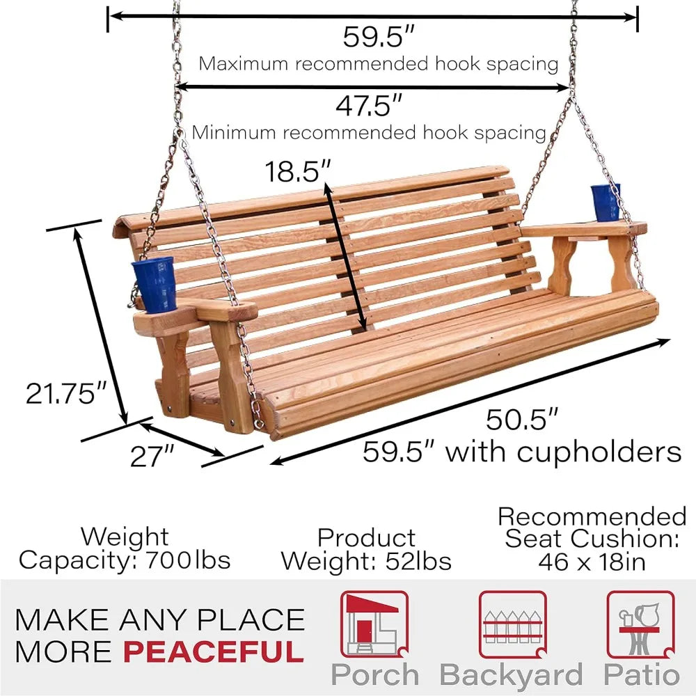 Huanzhuang Rollback Porch Swing With Cup Holders 700 Lb Capacity