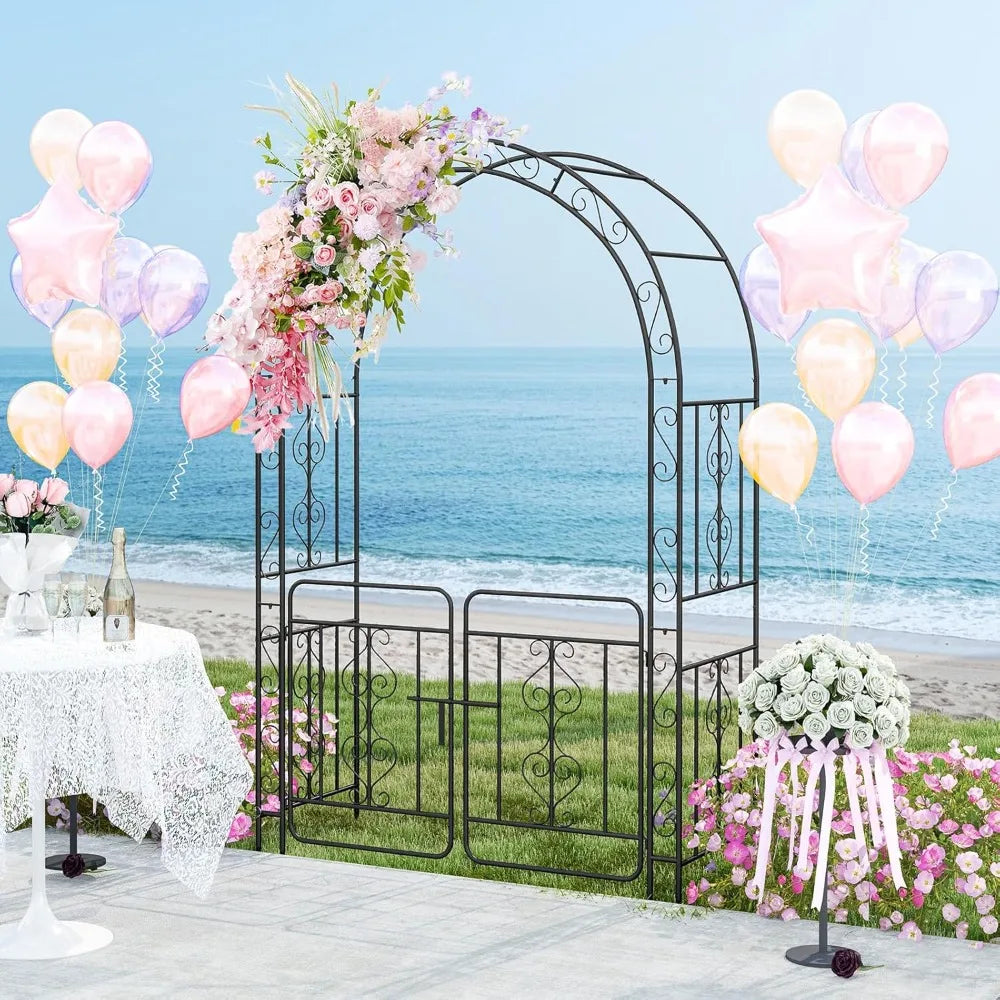 ZUIYU Garden Arbor With Gate Heavy Duty Metal Arch Trellis