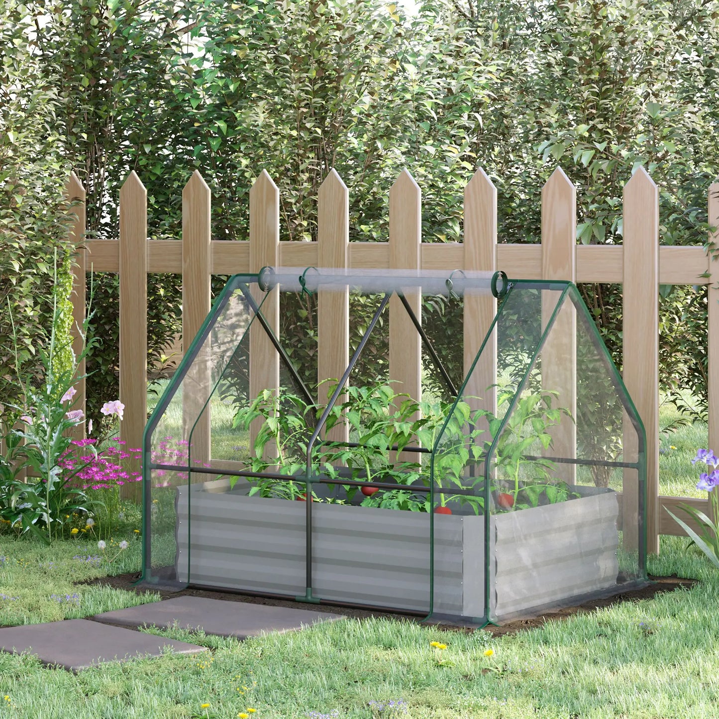 Outsunny Steel Raised Garden Bed Planter Kit Greenhouse