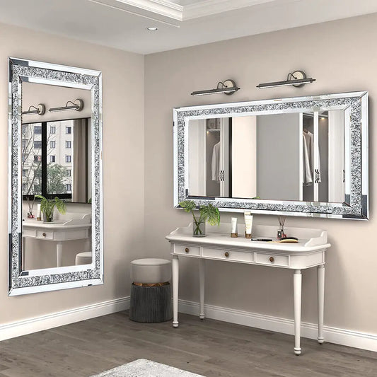 LUVODI Frameless Silver Crystal Vanity Mirror Wall Mounted