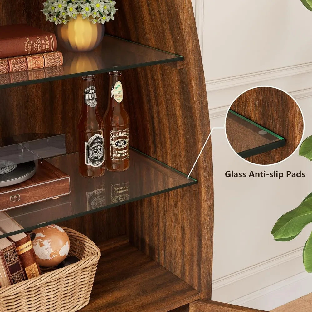 5-Tier Wooden Boat-Shaped Bookcase With Glass Shelves