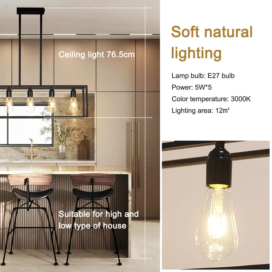 Vrygle Industrial Five Bulb Ceiling Lamp For Kitchen Island
