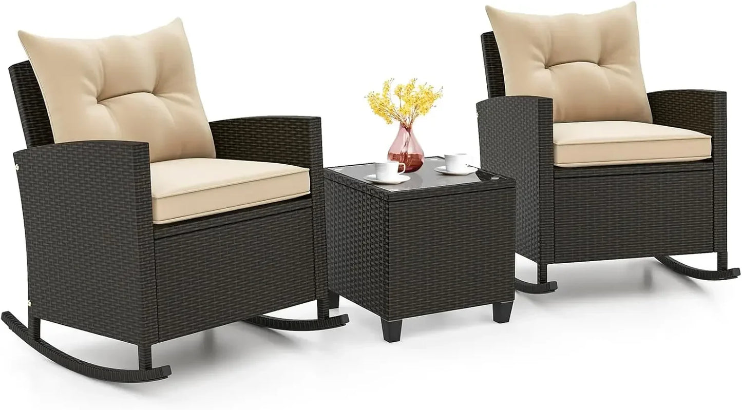 Angduo 3 Piece Patio Rocking Bistro Set Wicker Chairs