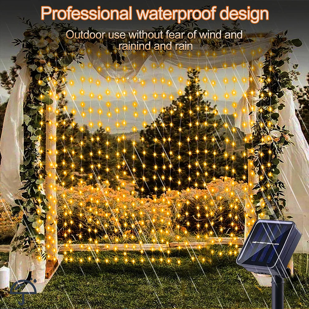 WELPUR Solar Curtain Lights Outdoor 8 Modes Garden Decor