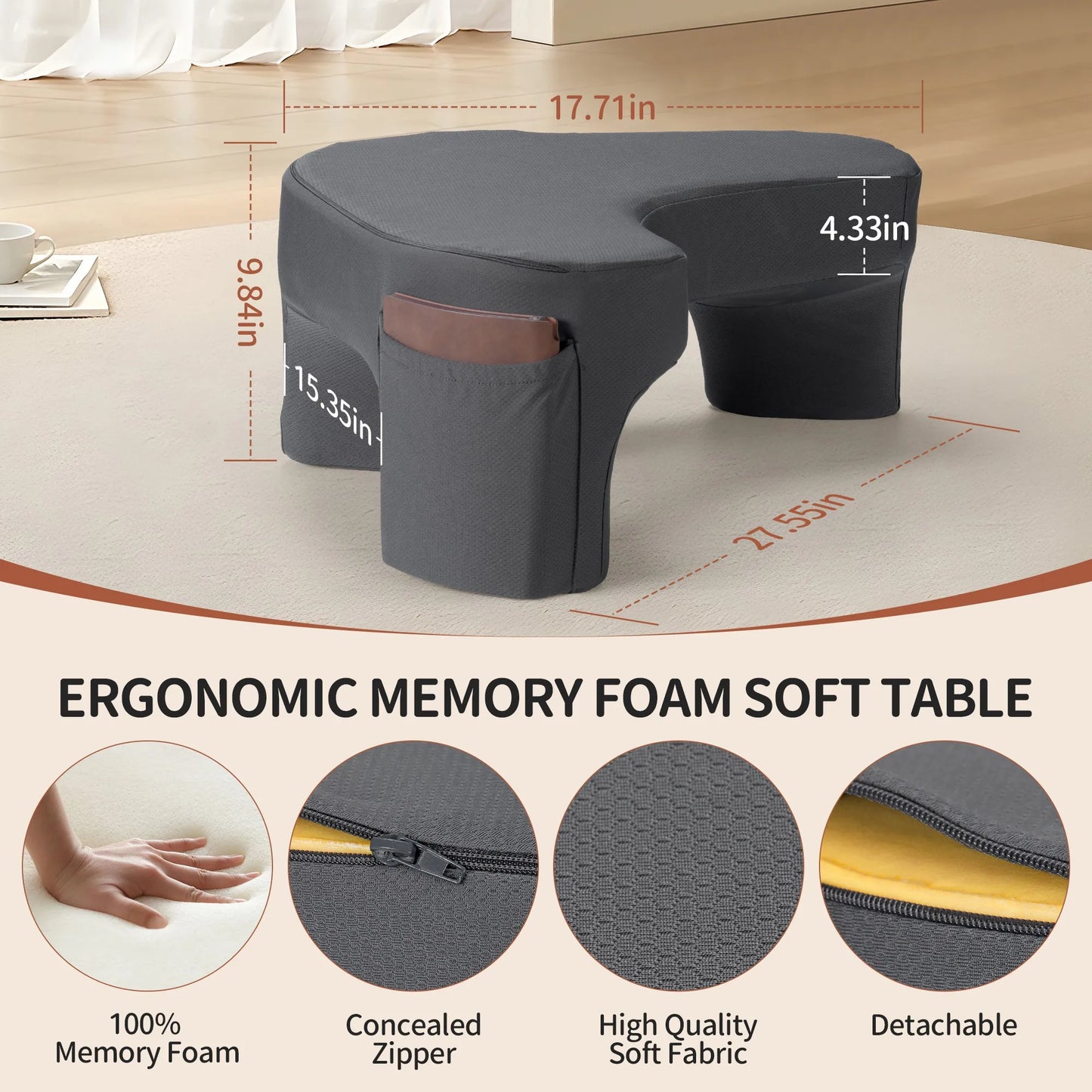 Aramox Gaming Reading Pillow Ergonomic Memory Foam Support