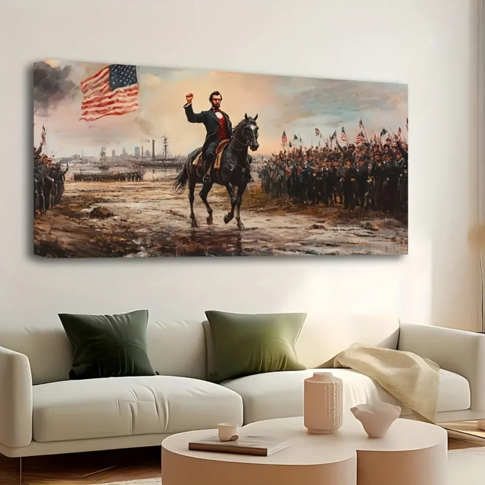 Hign-concerned Abraham Lincoln Flag Poster Pine Wood Frame