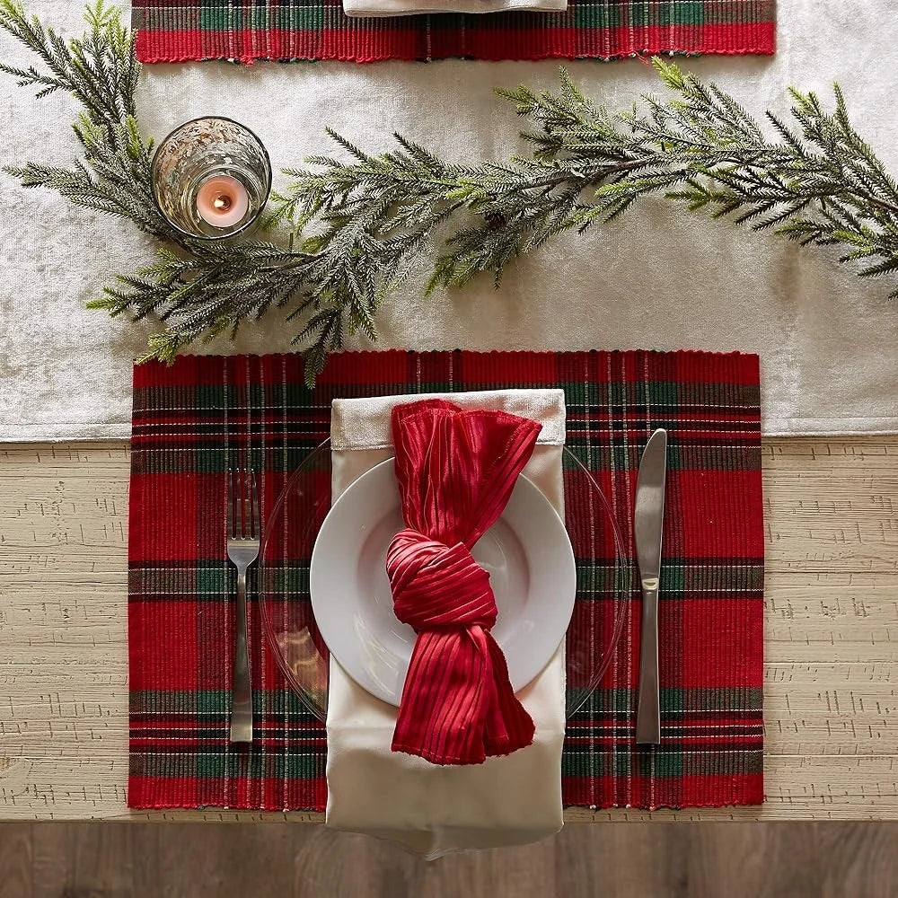 Warm Welcome Decor Farmhouse Christmas Plaid Placemats Set