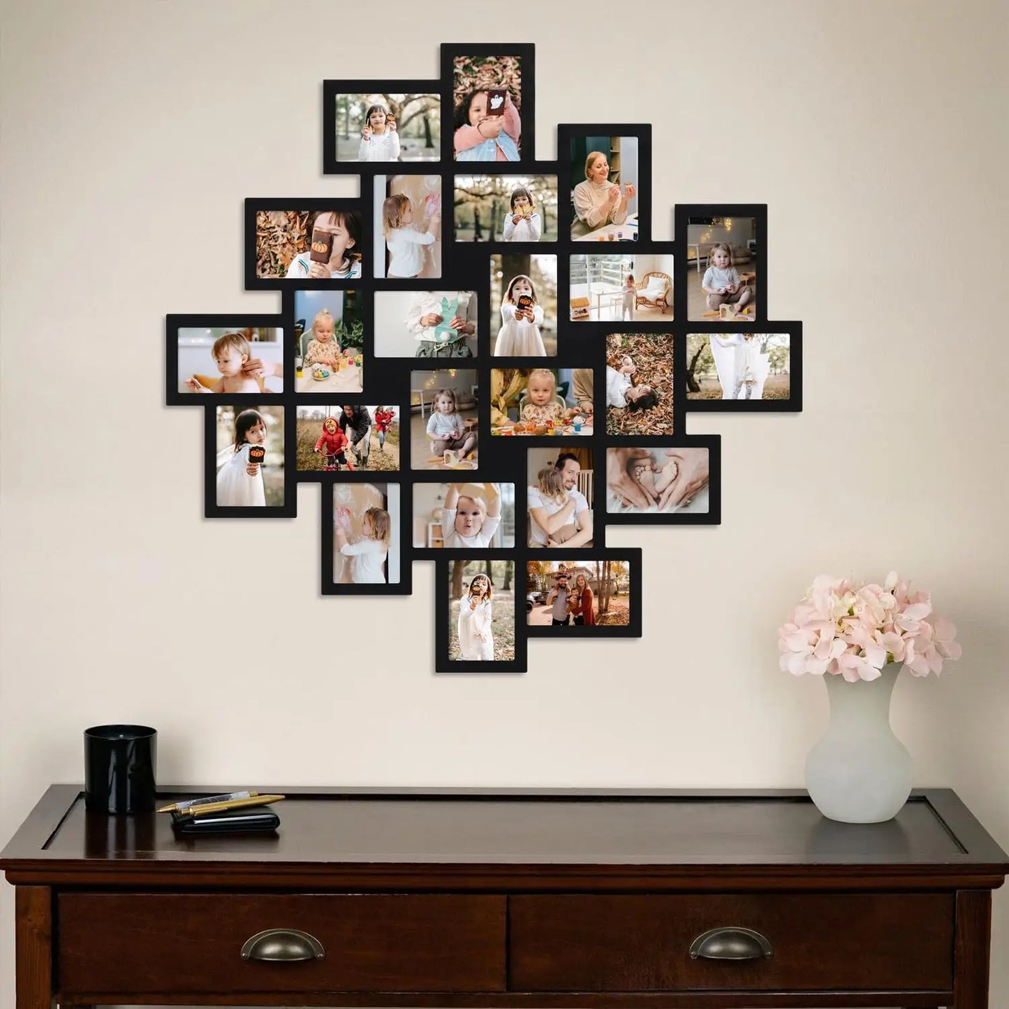 XMSJ Photo Frame 24 Openings Wood Wall Hanging Collage
