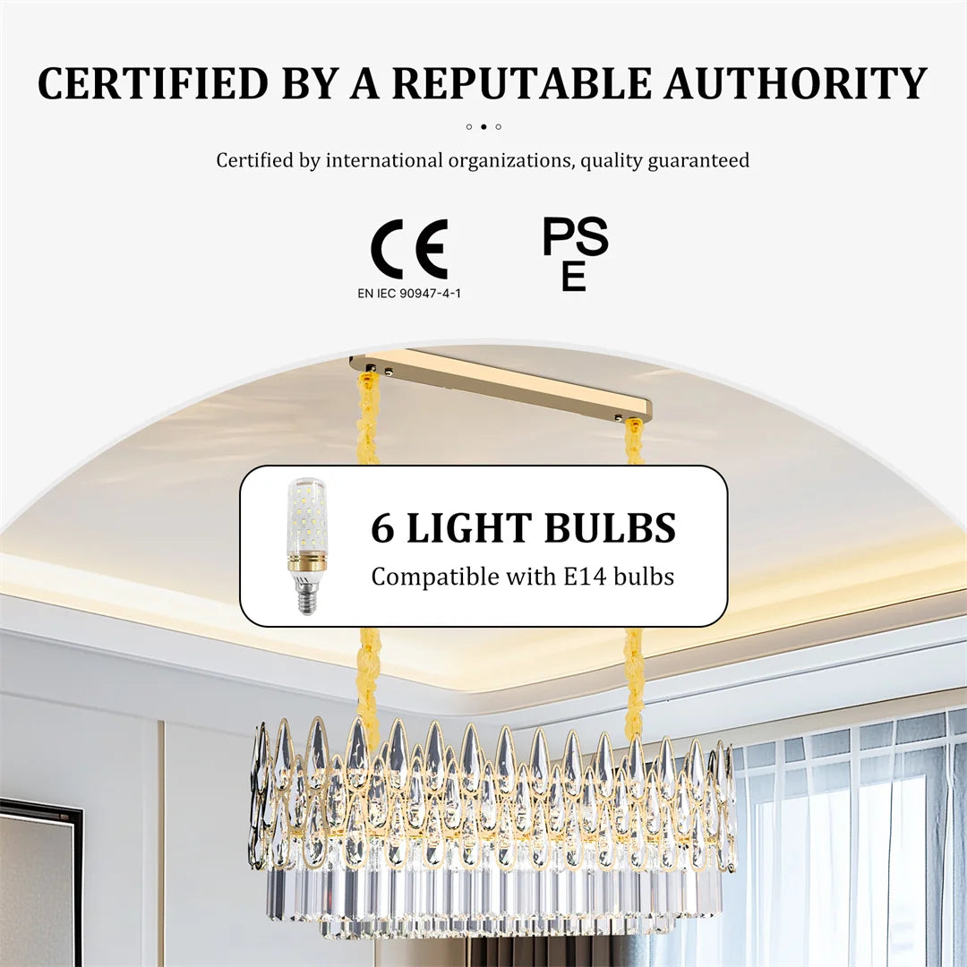 Vrygle Luxury Rectangle Crystal Chandelier Lamp Raindrop