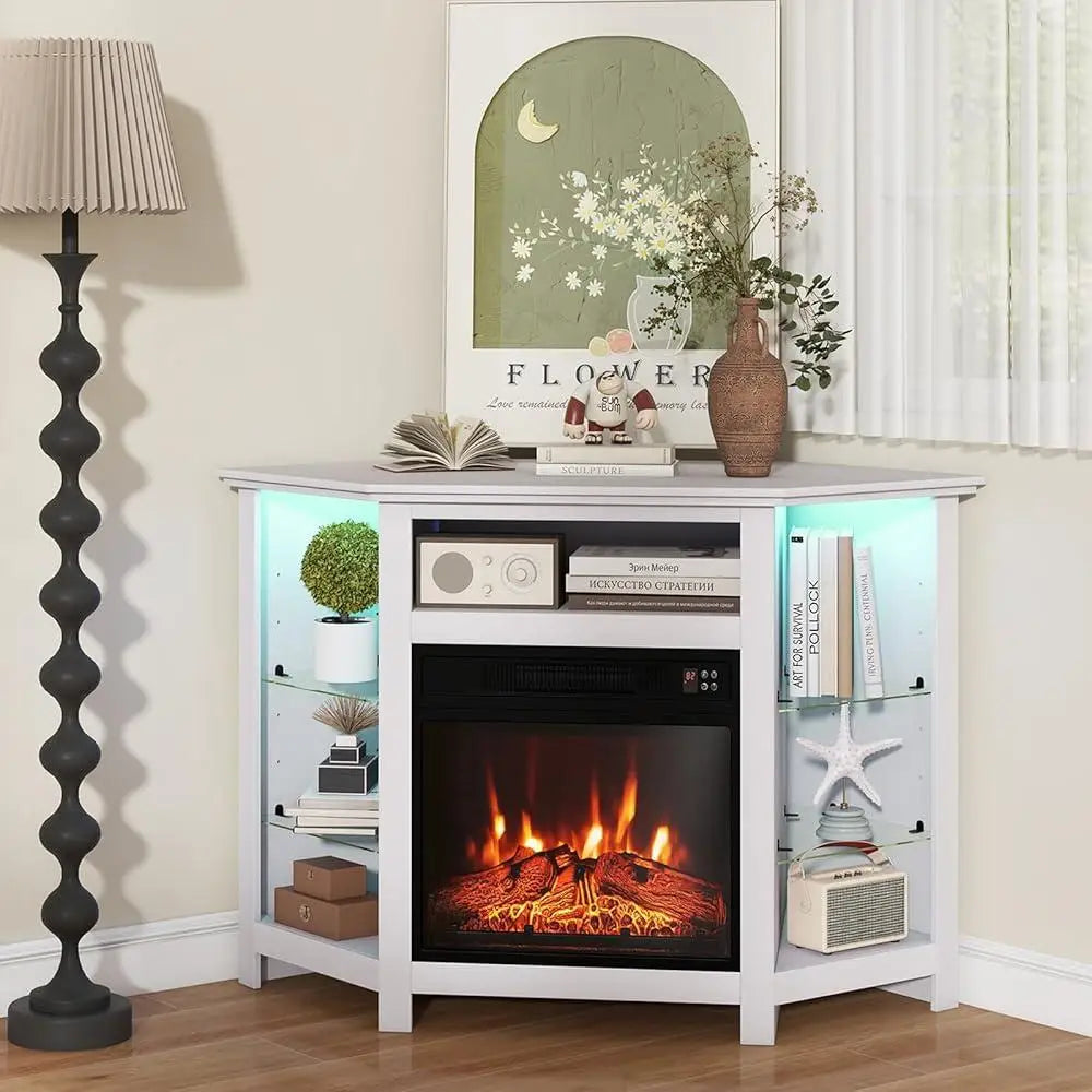 XMSJ Corner Electric Fireplace TV Stand with Heater Insert