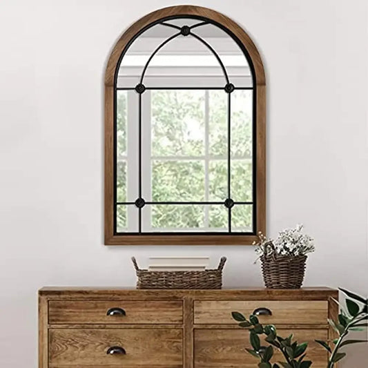 DUTRIEUX Farmhouse Arched Mirror Rustic Wood Frame