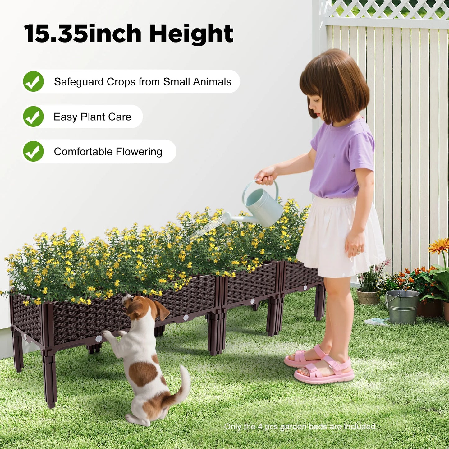 4 Raised Garden Bed Planter With Balcony Elevated Boxes