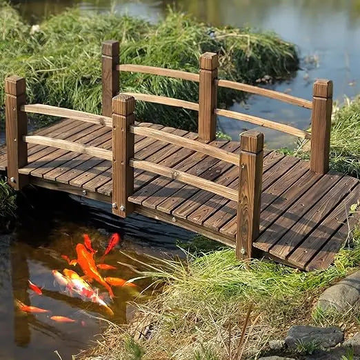 Fir Wood Garden Bridge Arc Footbridge With Safety Railings