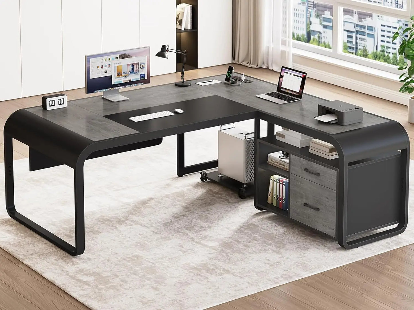 Warm Welcome Decor L Shaped Desk With Drawers and Storage