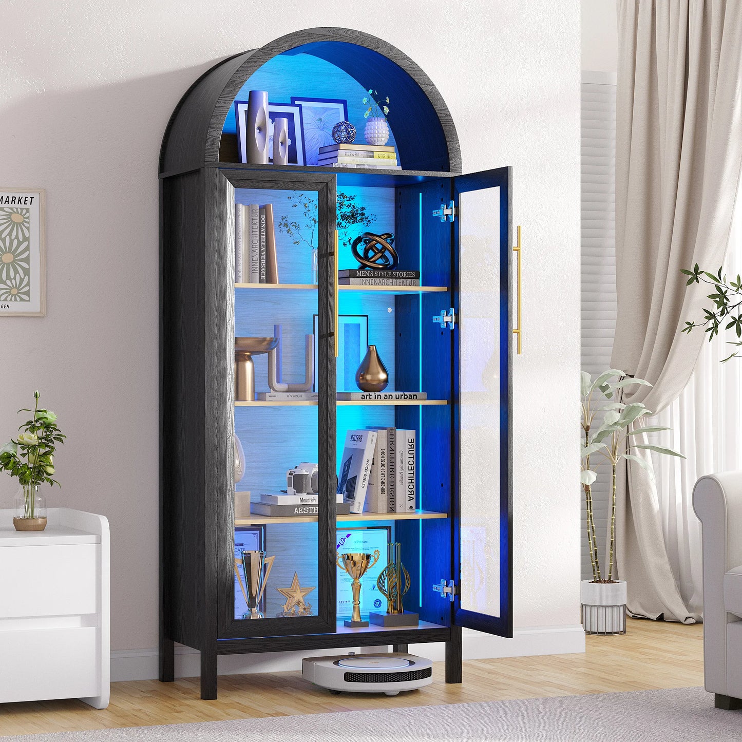 JDPAG Display Curio Cabinet With Glass Doors And LED Lights