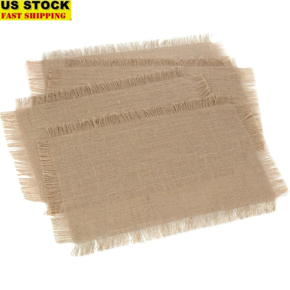 Warm Welcome Decor Fringed Jute Placemat Pack 4 Eco Friendly