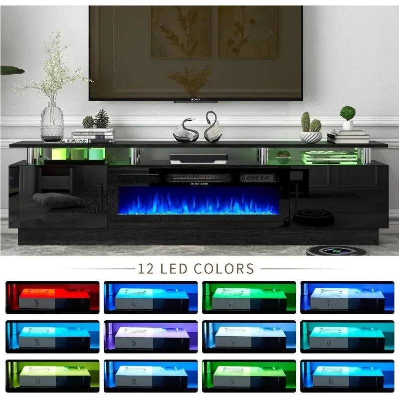 XMSJ Modern Electric Fireplace TV Stand With LED Flame