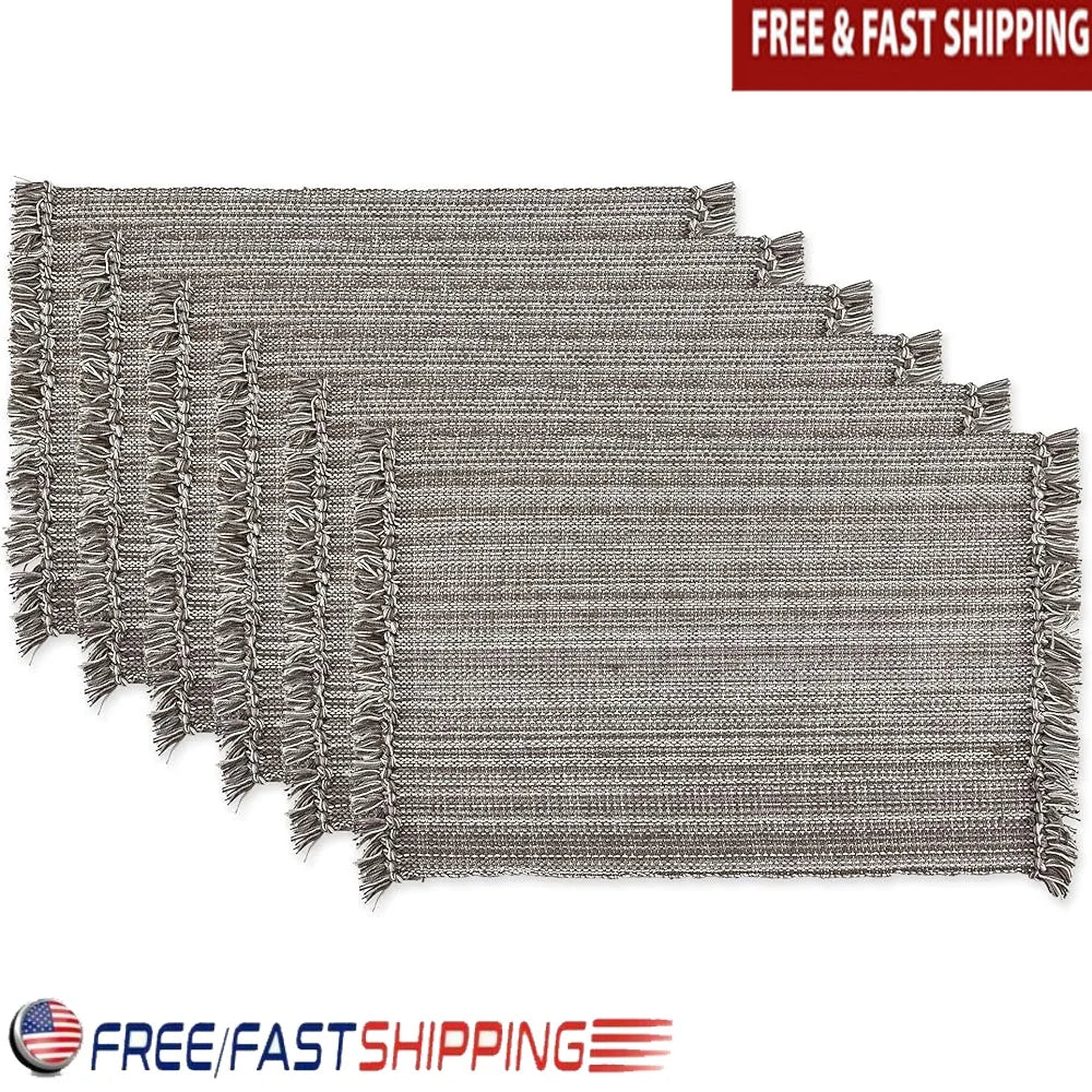 Warm Welcome Decor Cotton Placemat Set Of Six Fringe Mats