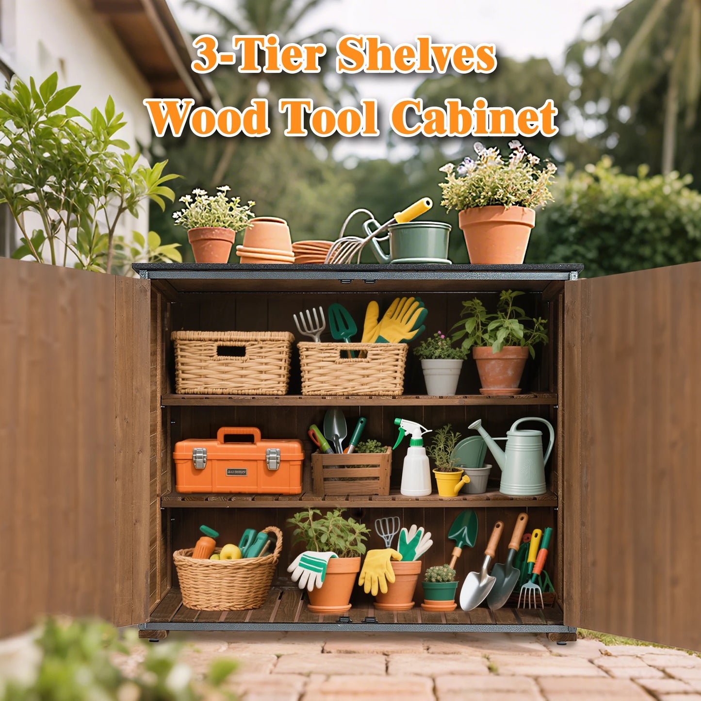 LZBEITEM Outdoor Storage Cabinet Garden Shed With Frame