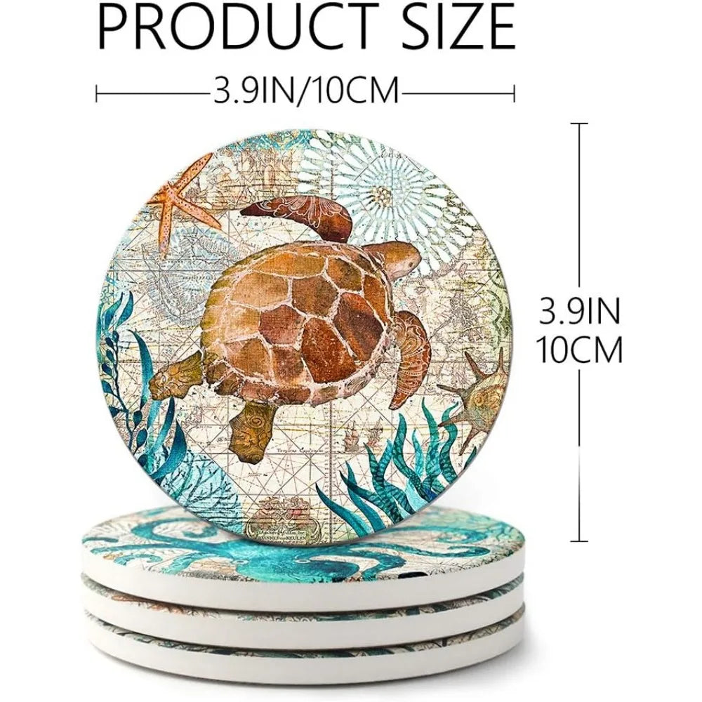 Warm Welcome Decor Absorbing Stone Ocean Coasters Set Of 8