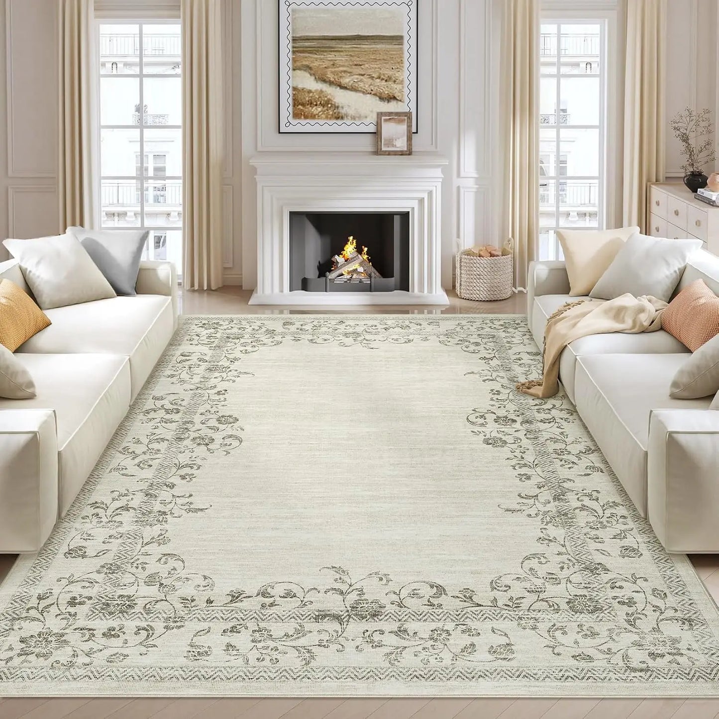 HiMISS Washable Floral Area Rug 100 Percent Polyester Living Room
