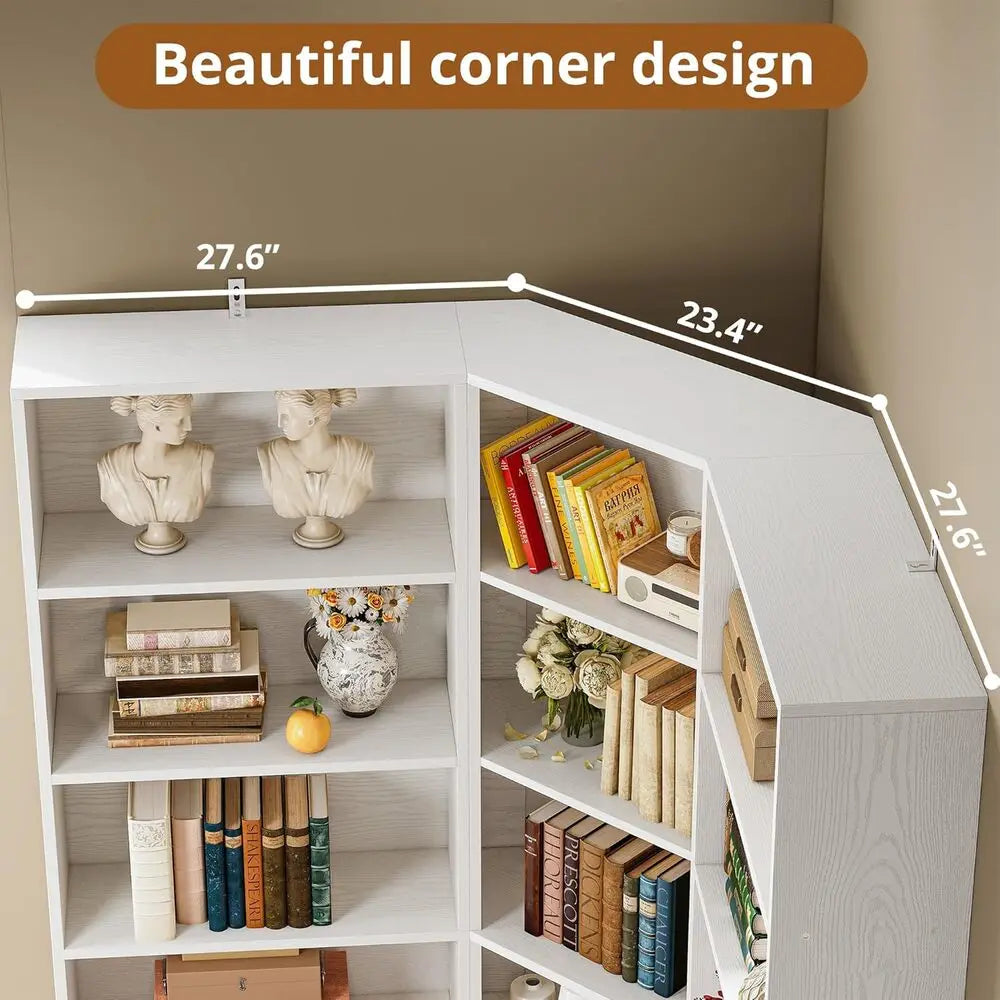 IRONCK Corner Bookshelf With 2 Storage Cabinets And 7-Tier Shelves